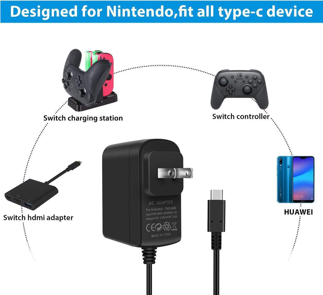 Alt view image 4 of 6 - Nintendo Switch AC Adapter 15V/2.6A Fast Travel Wall Charger with 5FT USB Type C Cable for Nintendo Switch and Pro Controller Supports TV Mode and Dock Station
