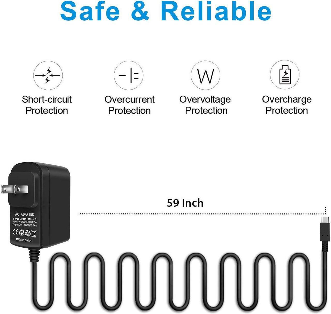 Alt view image 3 of 6 - Nintendo Switch AC Adapter 15V/2.6A Fast Travel Wall Charger with 5FT USB Type C Cable for Nintendo Switch and Pro Controller Supports TV Mode and Dock Station