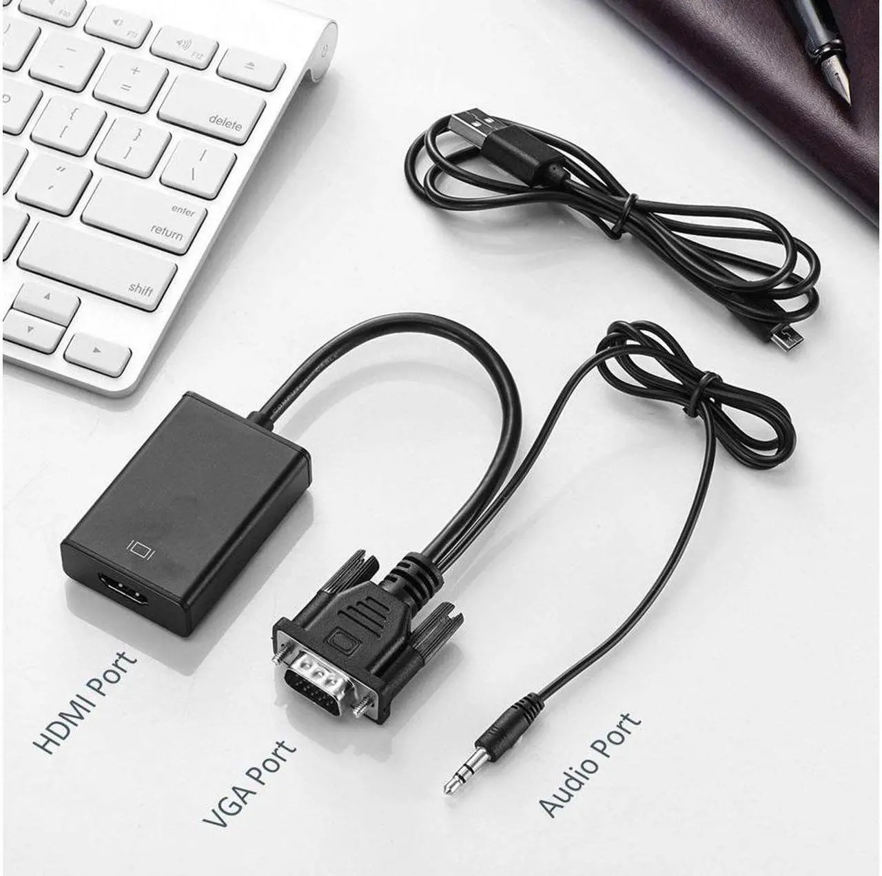 Alt view image 6 of 6 - VGA To HDMI Output Adapter 1080P HD GA Male to HDMI Female Audio Video Cable Converter Adapter With Audio Support For TV AV HDTV - Includes Free USB Cable