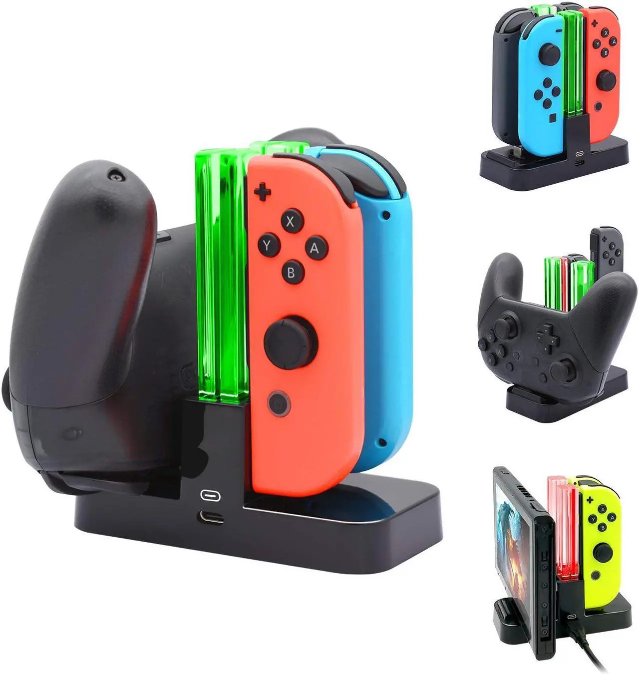 Main image of Controller Charger for Nintendo Switch, Charging Dock Stand Station for Switch Joy-con and Pro Controller with Charging Indicator and Type C Charging Cable