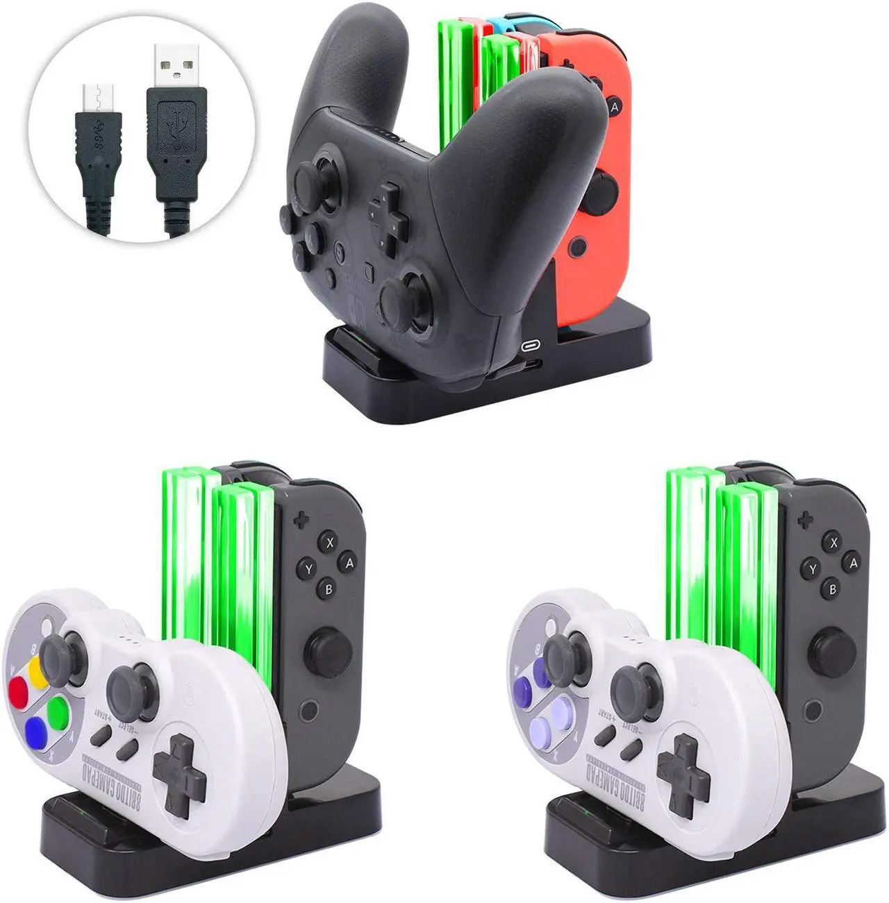 Alt view image 5 of 7 - Controller Charger for Nintendo Switch, Charging Dock Stand Station for Switch Joy-con and Pro Controller with Charging Indicator and Type C Charging Cable