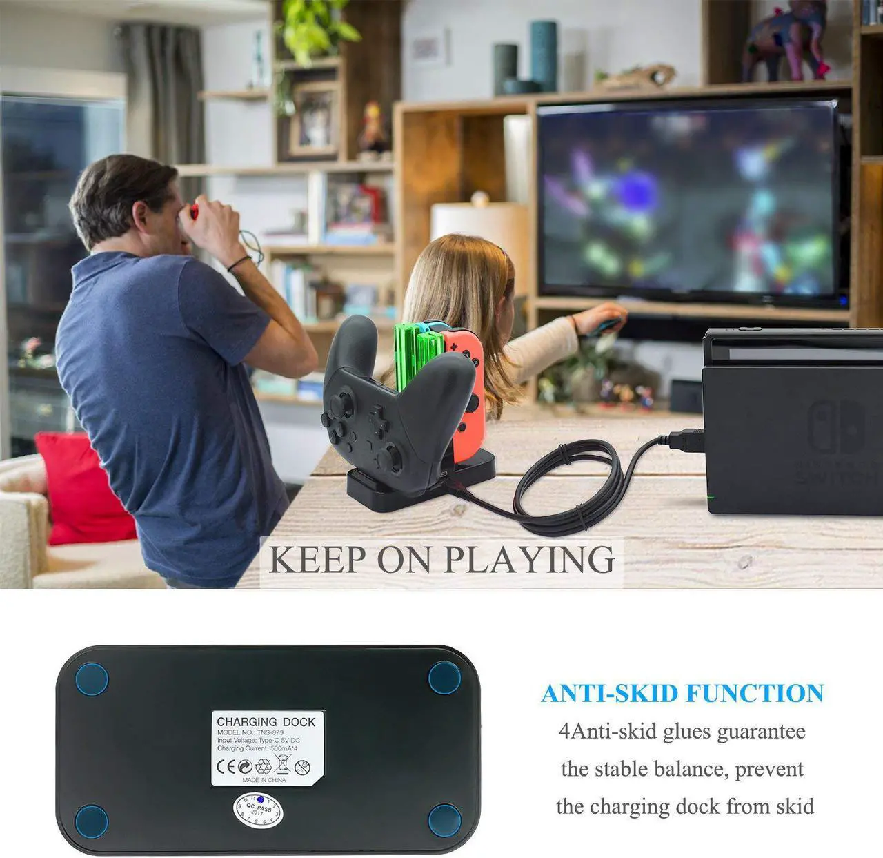 Alt view image 7 of 7 - Controller Charger for Nintendo Switch, Charging Dock Stand Station for Switch Joy-con and Pro Controller with Charging Indicator and Type C Charging Cable