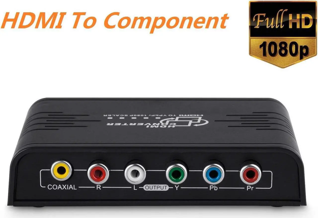 Main image of 1080P HDMI To Component Video (YPbPr) Scaler Converter Adapter with Coaxial Audio Output and R / L Audio Support Windows 10, Black
