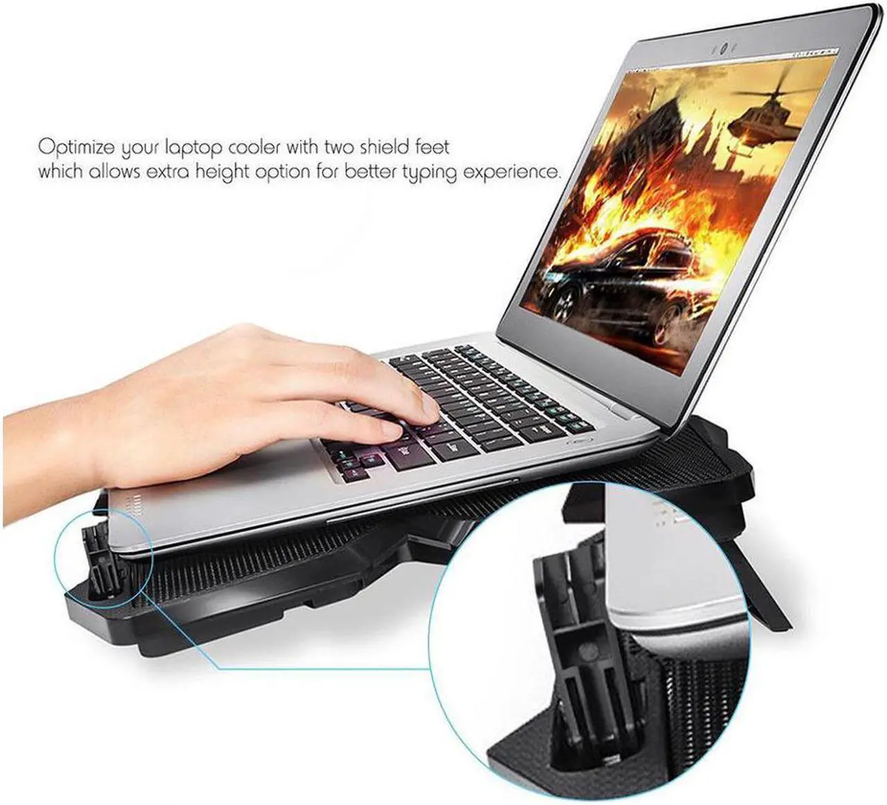 Alt view image 3 of 7 - Wind Laptop Cooling Pad The Most Powerful Slim PC Fan Cooler for Computer Rapid Cooling Action 4 Fans Ventilated Support Light & Quiet USB Laptops Portable Gaming Stand