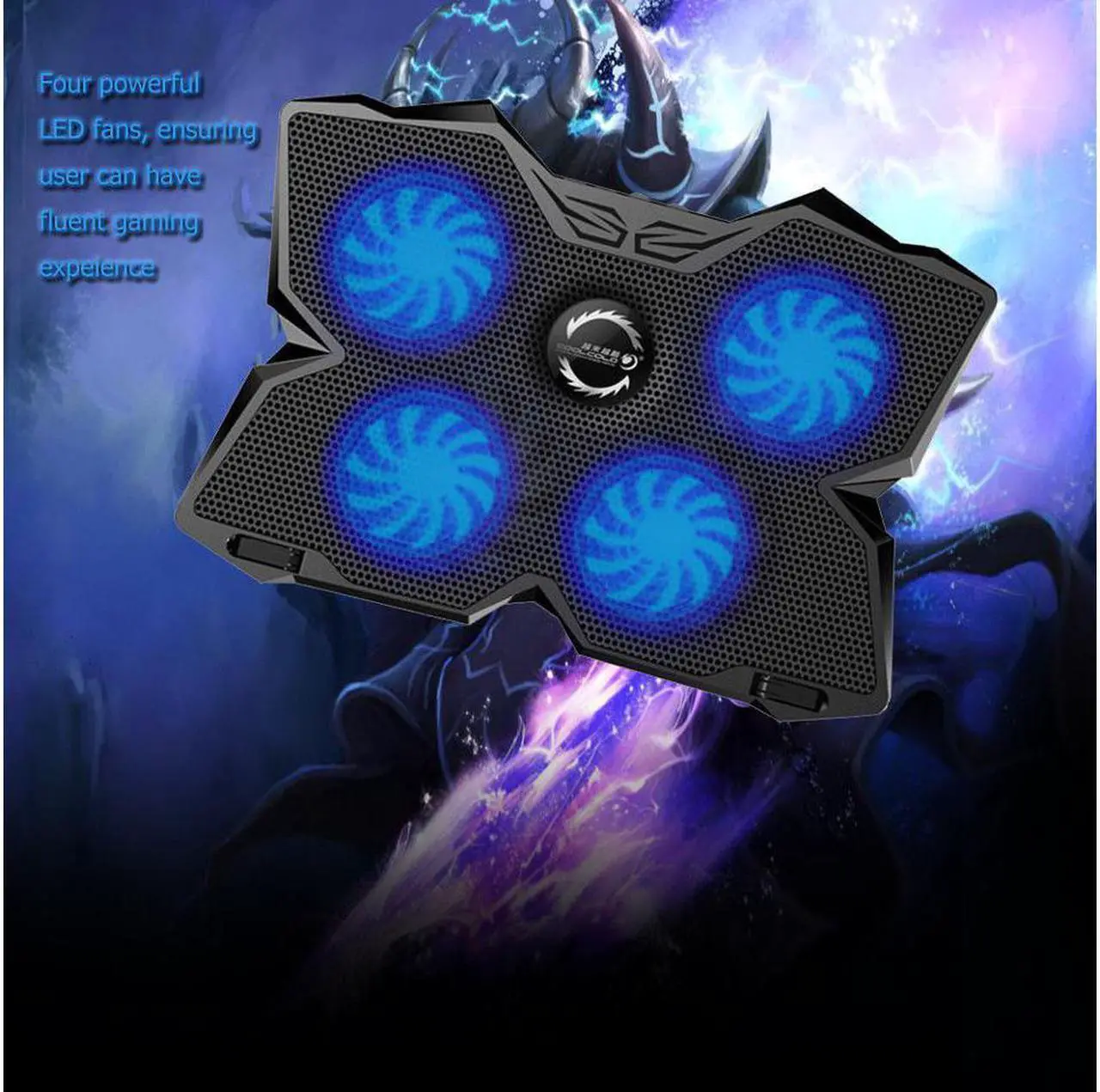 Alt view image 4 of 7 - Wind Laptop Cooling Pad The Most Powerful Slim PC Fan Cooler for Computer Rapid Cooling Action 4 Fans Ventilated Support Light & Quiet USB Laptops Portable Gaming Stand