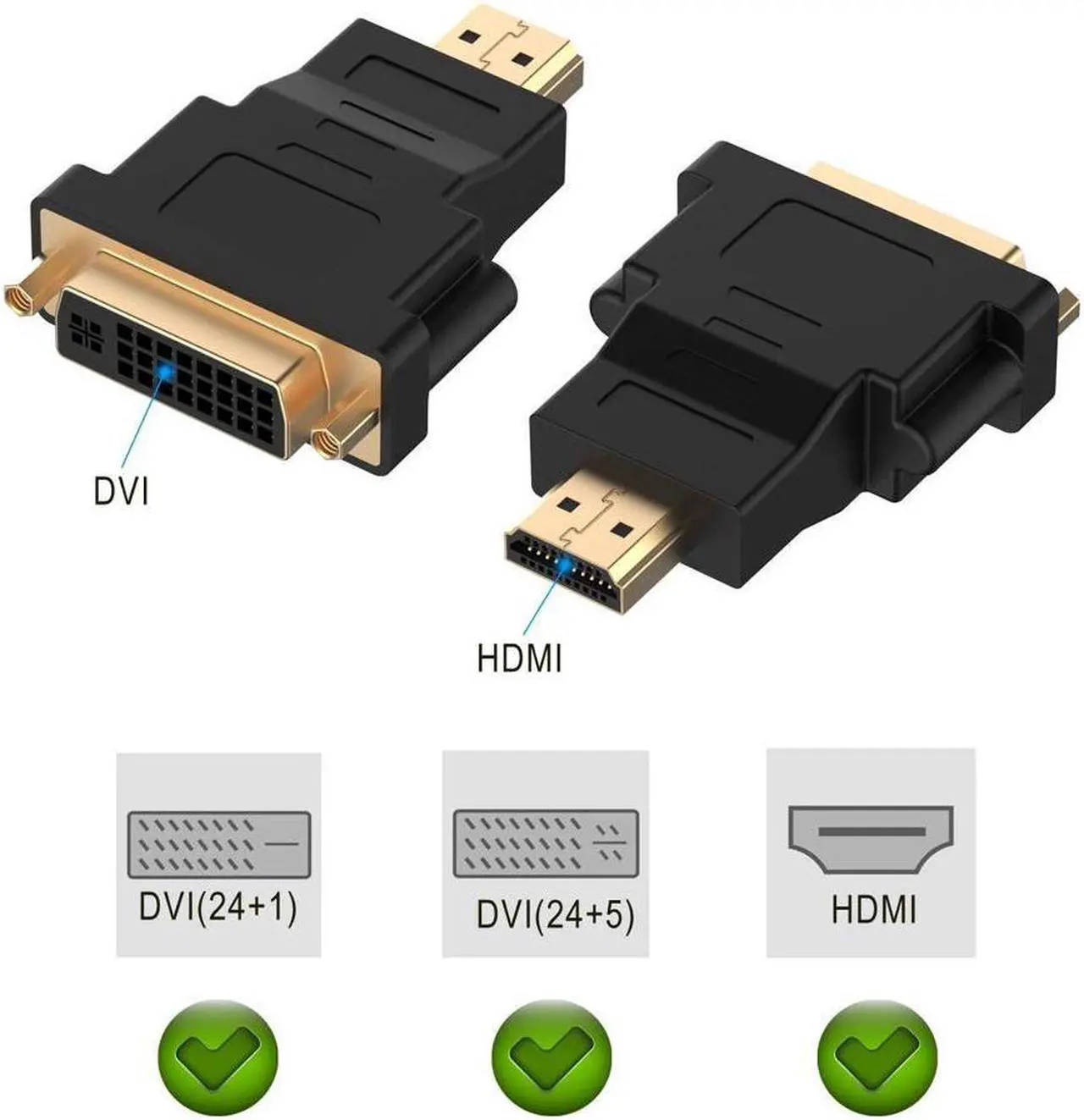 Alt view image 2 of 5 - 2 Packs DVI to HDMI Adapter Werleo Bidirectional DVI to HDMI Converter Gold-Plated HDMI to DVI Male to Female Adapter