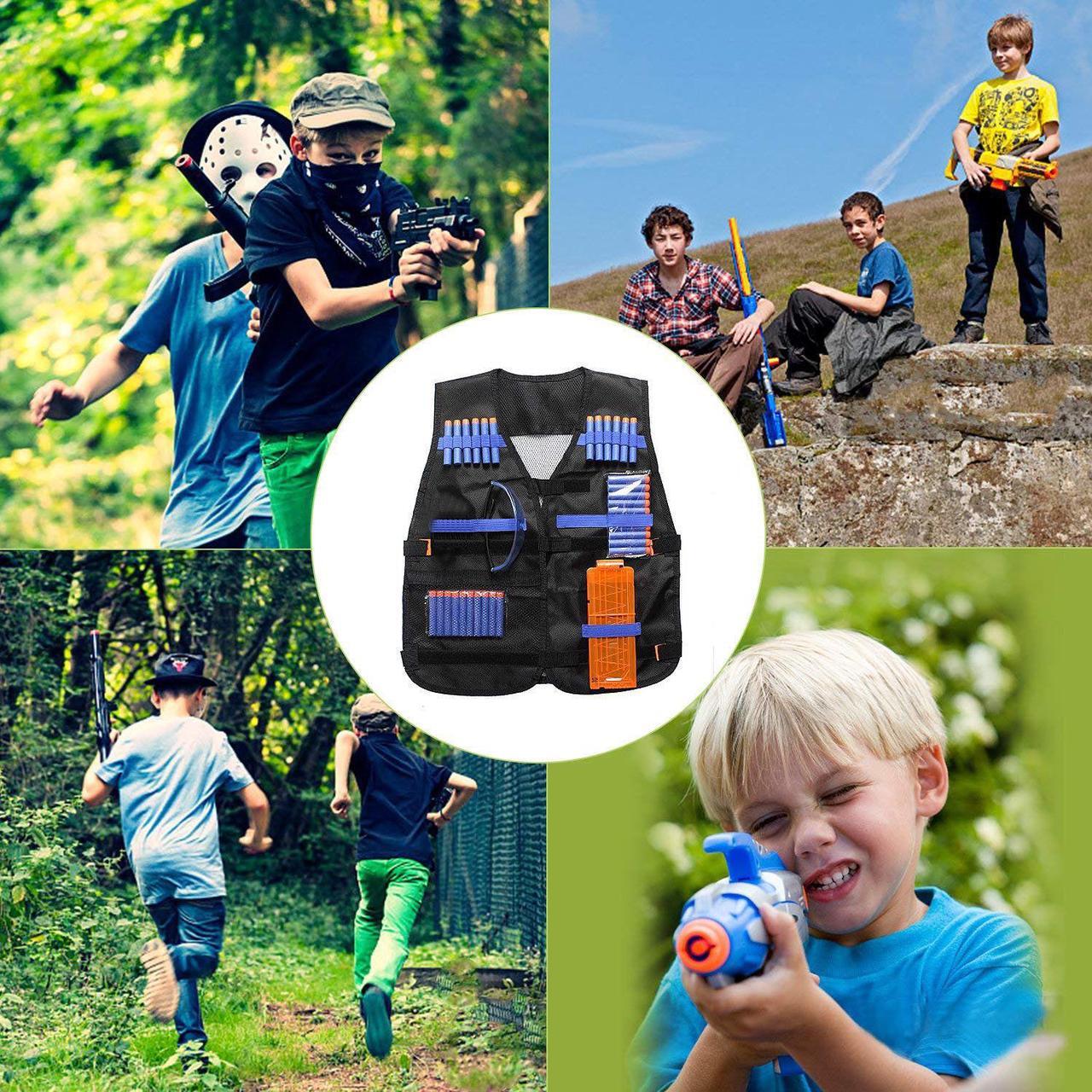 Alt view image 5 of 6 - Kids Tactical Vest Kit Compatible Nerf Guns N-Strike Elite Series,Thicken Waterproof Compatible Nametag Ripping Battle Vest with Face Mask,Protective Glasses
