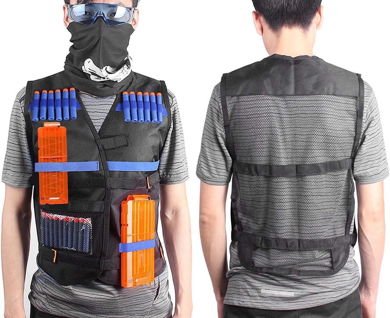 Alt view image 2 of 6 - Kids Tactical Vest Kit Compatible Nerf Guns N-Strike Elite Series,Thicken Waterproof Compatible Nametag Ripping Battle Vest with Face Mask,Protective Glasses