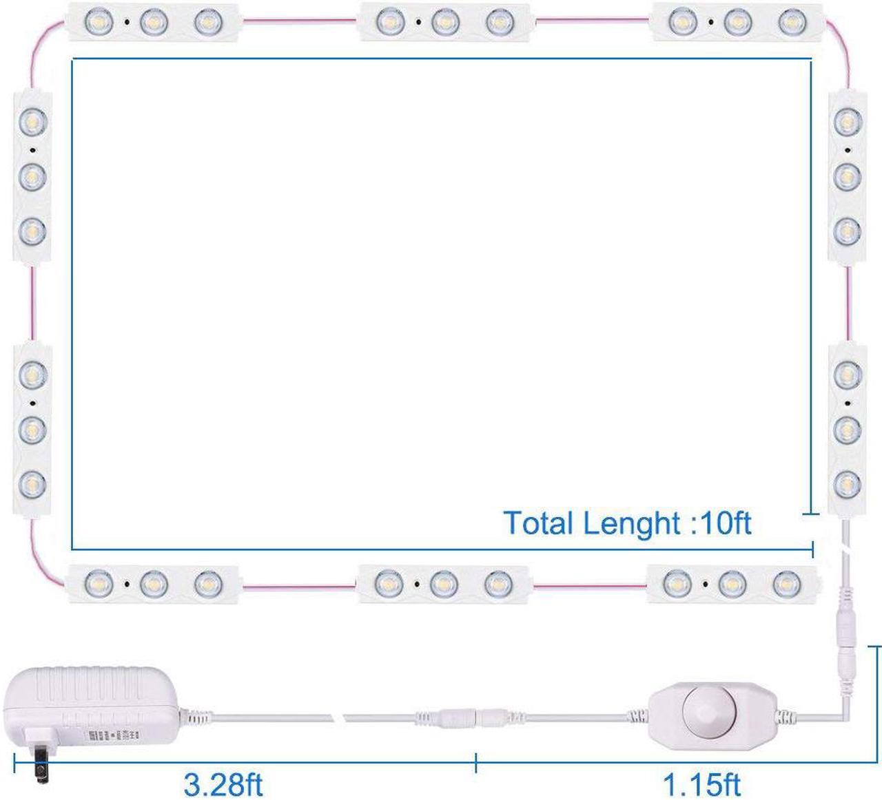 Alt view image 3 of 7 - Led Vanity Mirror Light, Dimmable 60 LEDs Makeup Mirror Light Kits, 10FT 1200LM Waterproof DIY LED Light Strip Daylight White 6000K with Dimmer for Vanity Table Bathroom Dressing Room