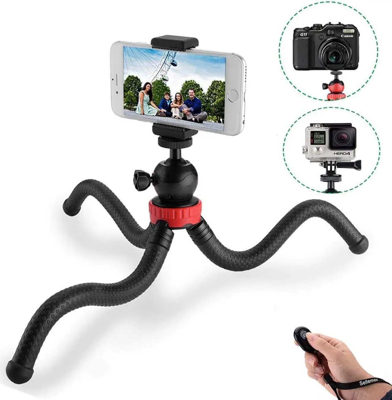 Alt view image 5 of 7 - Phone Tripod Flexible Cell Phone Tripod Adjustable Camera Stand Holder with Wireless Remote Control and Universal Clip 360° Rotating Portable Tripod for iPhone Android Phone Sports Camera GoPro