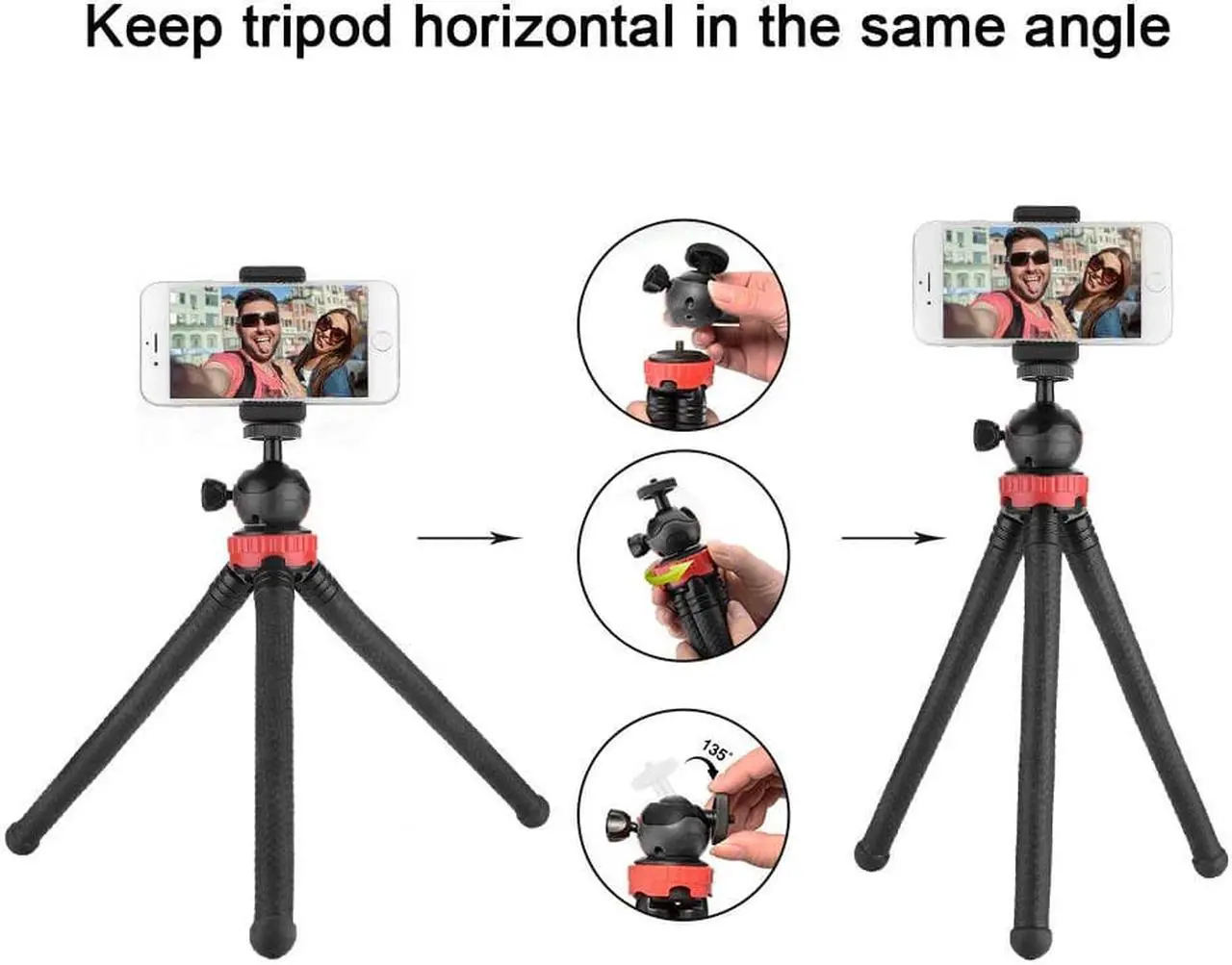 Alt view image 7 of 7 - Phone Tripod Flexible Cell Phone Tripod Adjustable Camera Stand Holder with Wireless Remote Control and Universal Clip 360° Rotating Portable Tripod for iPhone Android Phone Sports Camera GoPro