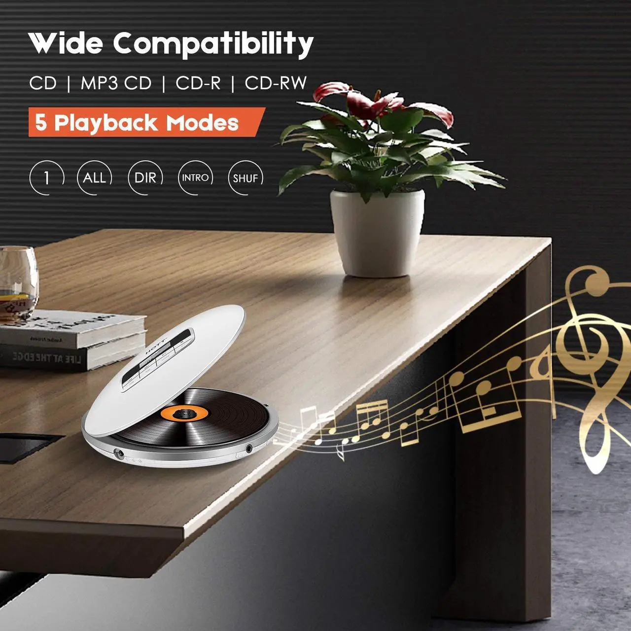 Alt view image 6 of 7 - Portable CD Player HOTT Personal Compact Disc Player LCD Display with Stereo Earbuds Electronic Skip Protection Anti-Shock Function White