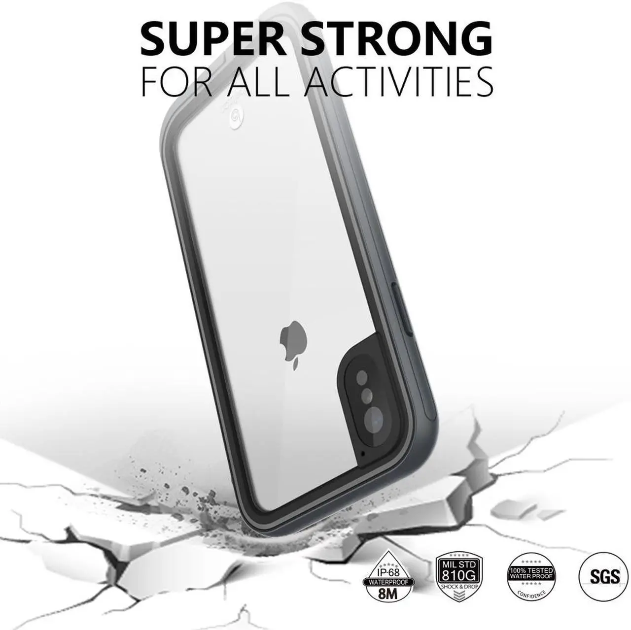 Alt view image 3 of 7 - aquaLife iPhone Xs MAX Waterproof, Shock & Drop Proof, Dirt Proof, Heavy Duty Case (IP68 Rated, MIL-STD-810G Certified) Features: Built-in Screen Protector & 360° Watertight Seal (Grey)