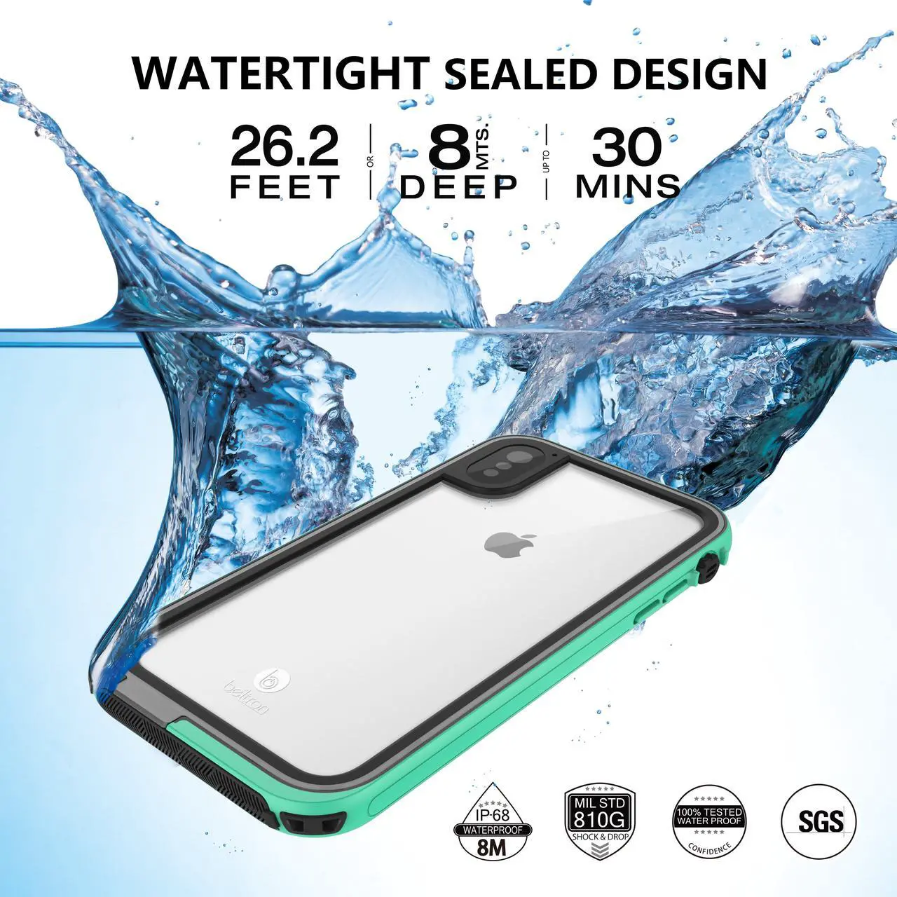 Alt view image 7 of 7 - aquaLife iPhone Xs MAX Waterproof, Shock & Drop Proof, Dirt Proof, Heavy Duty Case (IP68 Rated, MIL-STD-810G Certified) Features: Built-in Screen Protector & 360° Watertight Seal (Teal)