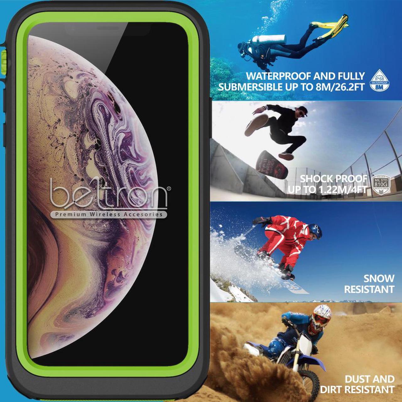Alt view image 7 of 7 - aquaLife Waterproof, Shock & Drop Proof, Dirt Proof, Heavy Duty Underwater Diving Case for iPhone X iPhone Xs (IP68 Rated, MIL-STD-810G Certified) Fully Sealed w/Built-in Screen Protector (Lime)