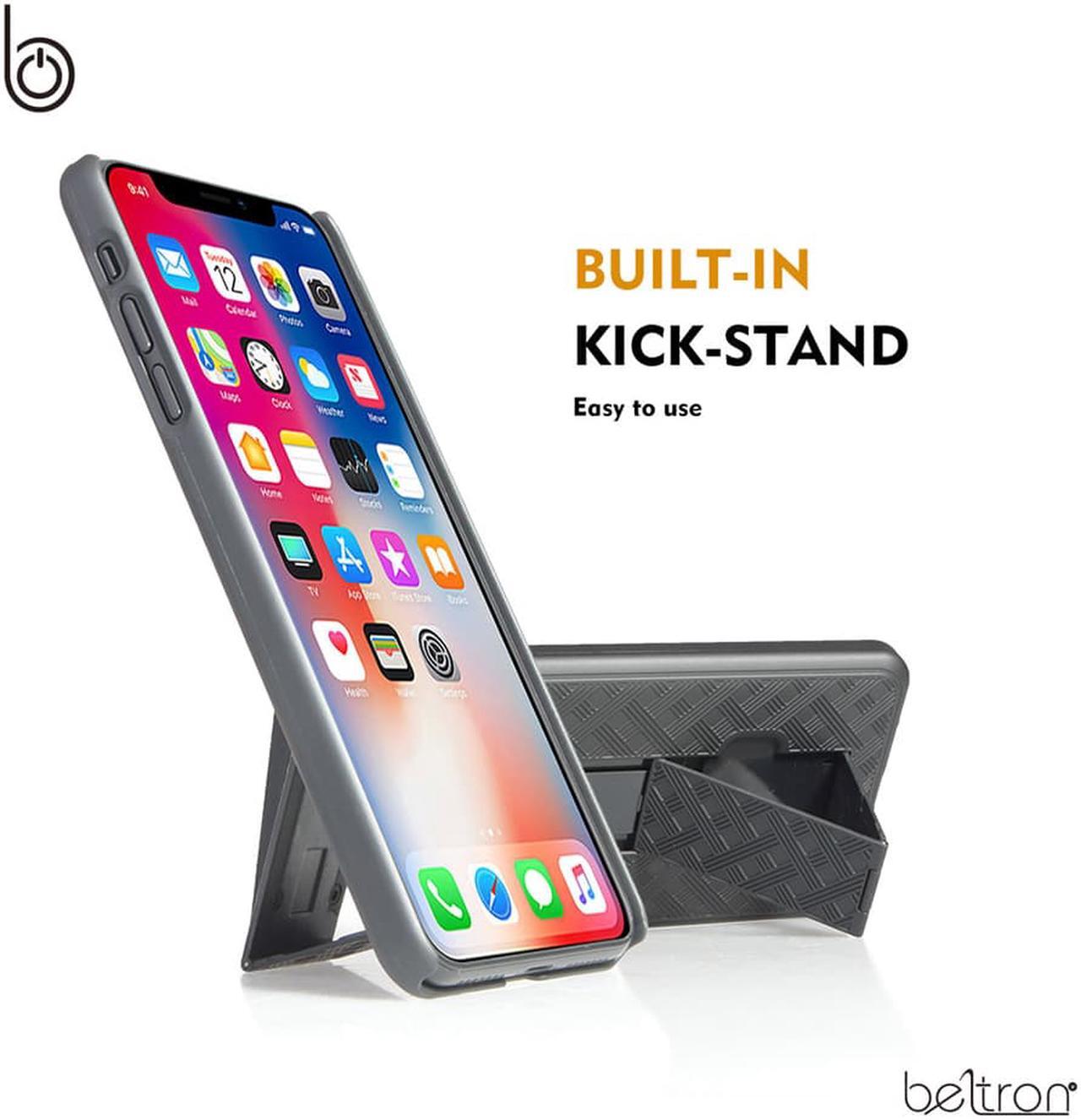 Alt view image 5 of 7 - iPhone XS MAX Case Holster, Slim Protective Belt Clip Slider Case (Shell/Holster Combo) with Built-In Kickstand