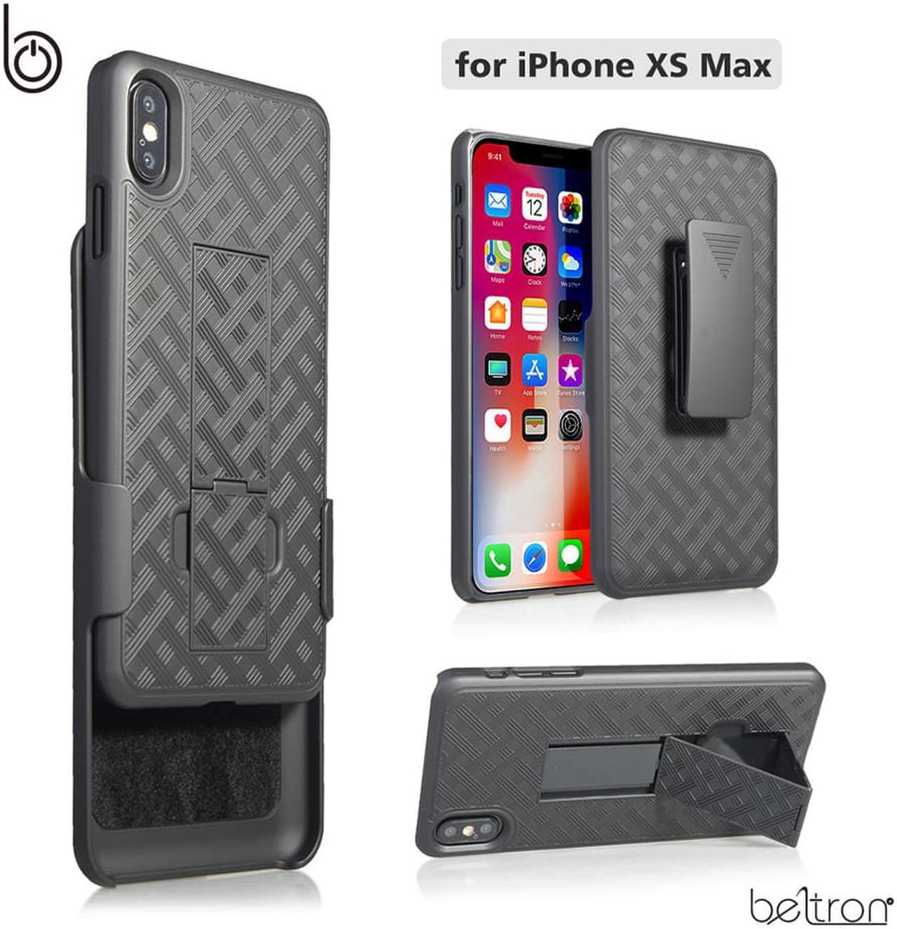 Alt view image 2 of 7 - iPhone XS MAX Case Holster, Slim Protective Belt Clip Slider Case (Shell/Holster Combo) with Built-In Kickstand