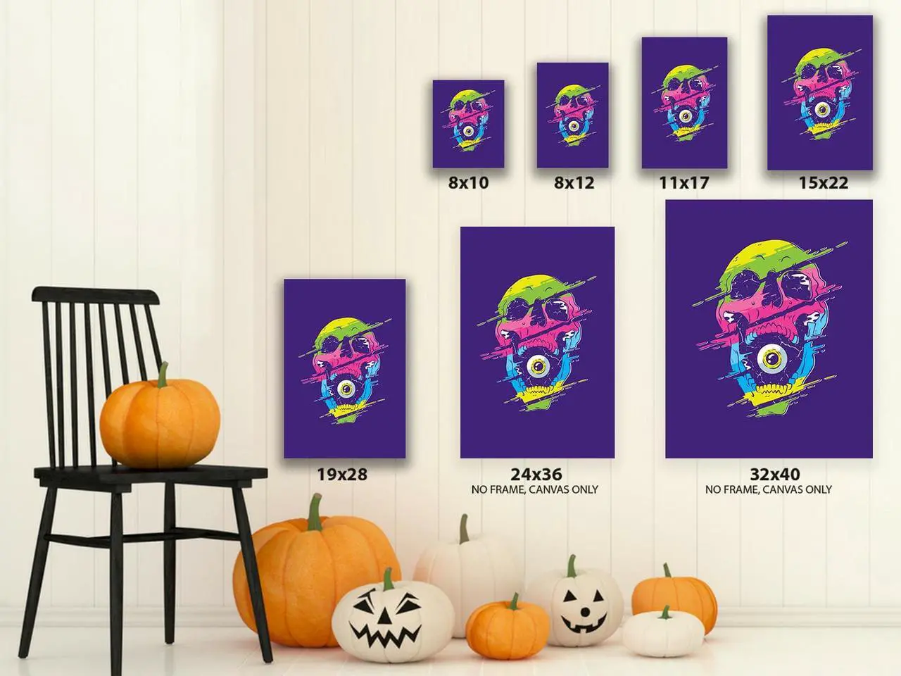 Alt view image 3 of 6 - Awkward Styles Skull Canvas Wall Art Psychedelic Eye Home Decor Prints