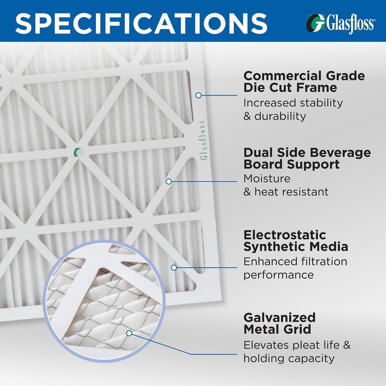 Alt view image 3 of 4 - Glasfloss ZL 12x12x2 MERV 10 Pleated Air Filters. Box of 6. Actual Size: 11-1/2 x 11-1/2 x 1-3/4