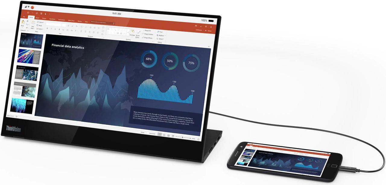 Alt view image 2 of 20 - Lenovo ThinkVision M14t 14" USB-C Mobile Monitor with Touch Screen
