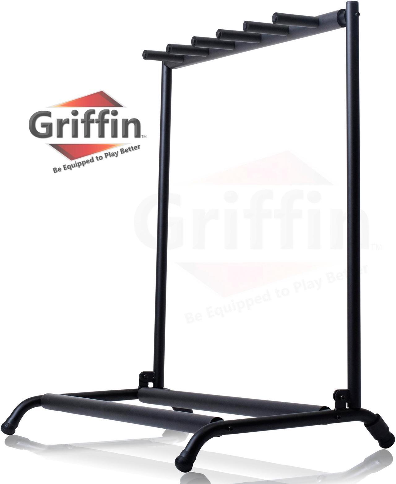 Main image of Five Guitar Rack Stand by GRIFFIN | Holder for 5 Guitars & Folds Up For Easy Transport | Neoprene Tubing Accessories | Ideal For Music Bands, Recording Studios, Schools, Stage Performers & Artists