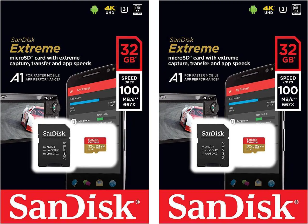 Alt view image 3 of 3 - SanDisk Kit of Qty 2 x SanDisk Extreme 32GB microSDHC SDSQXAF-032G-GN6MA