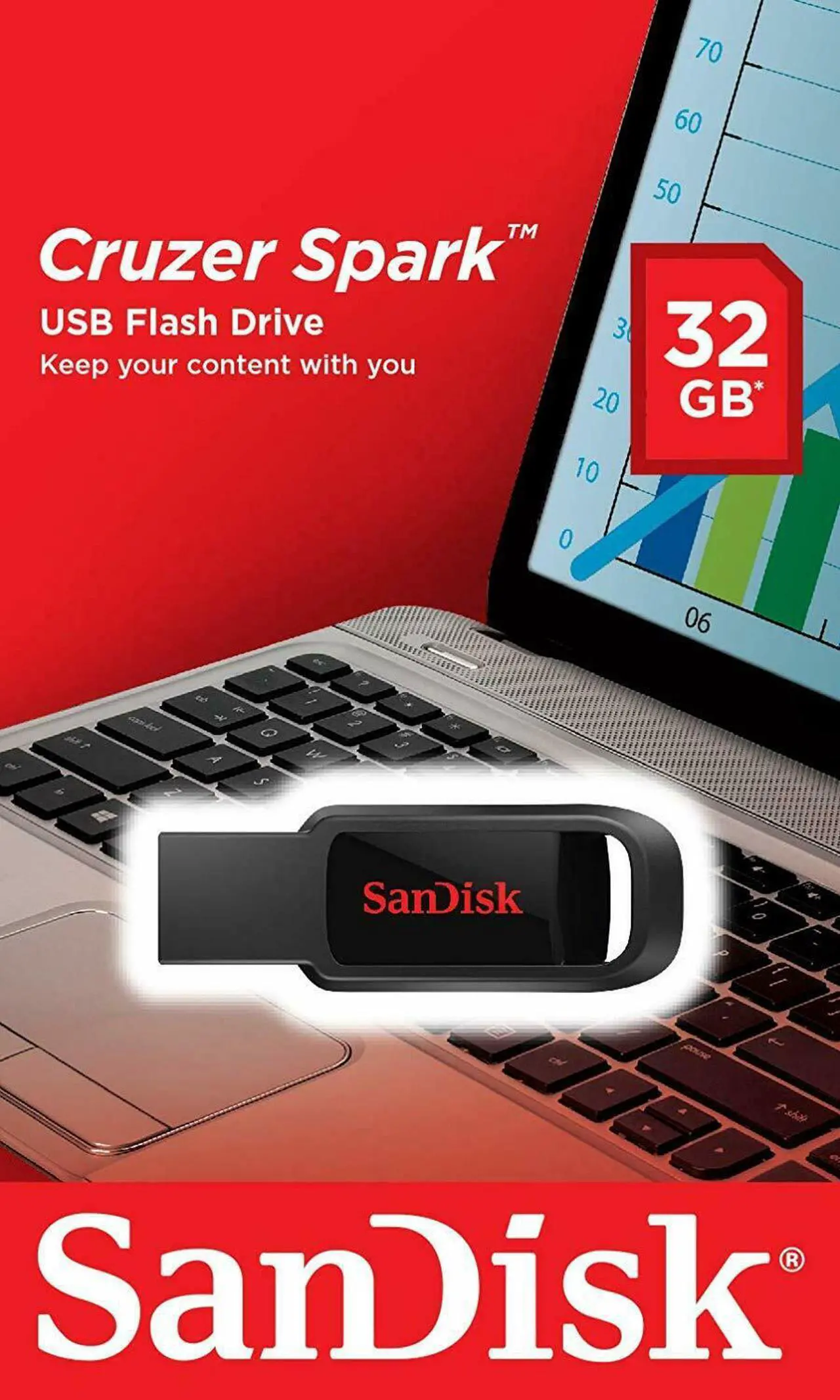Main image of SanDisk SDCZ61-032G-G35 CCH 32GB USB 2.0 Flash Drive r15MB/s w5MB/s SanDisk Cruzer Spark Black/Red Retractable