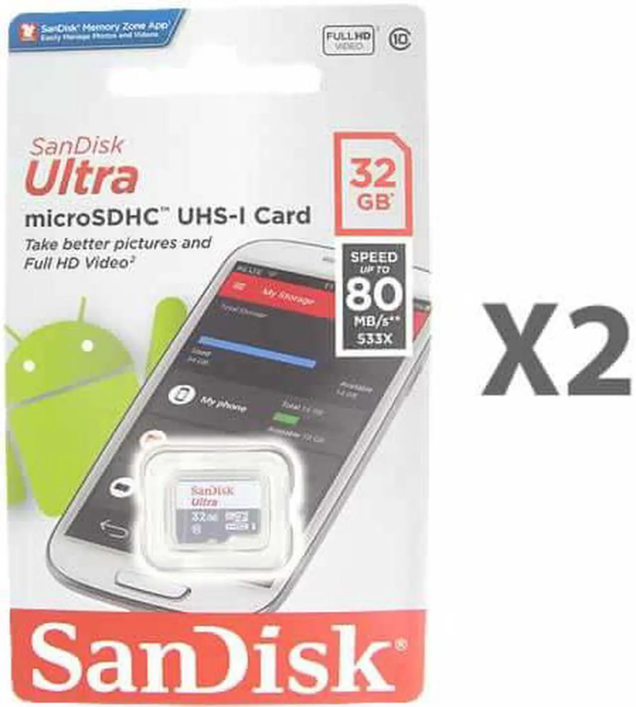 Main image of SanDisk 32GB microSDHC Class 10 SDSQUNS-032G-GN3MN Memory Card Retail (2 Pack)