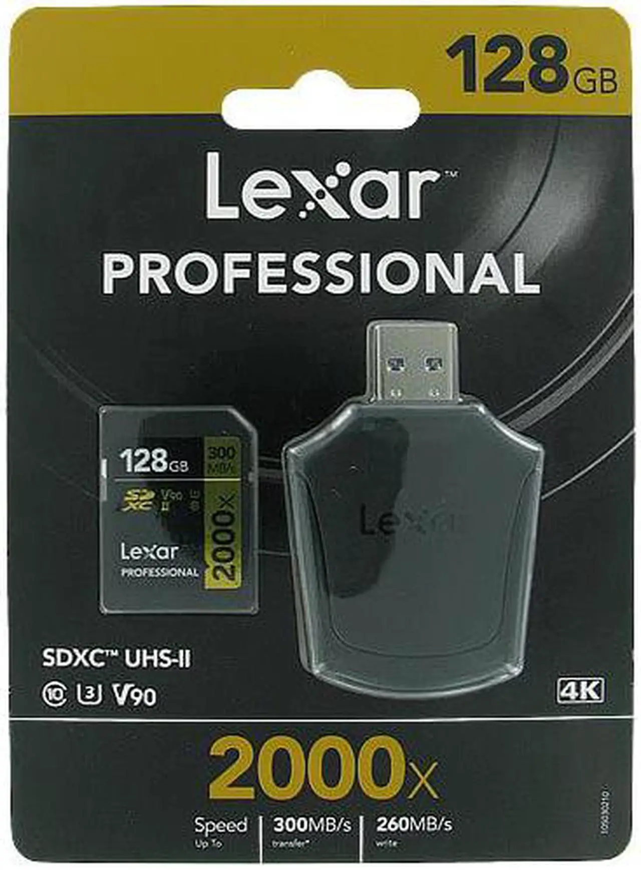 Main image of Lexar LSD128CB2000R CYU 128GB 17p SDXC 2000x r300MB/s w260MB/s Class 10 UHS-II U3 V90 4K Professional Secure Digital Extended Capacity Card w/ SD Reader