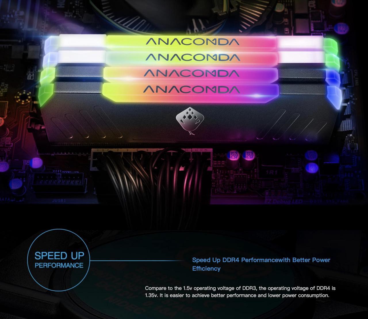 Alt view image 4 of 7 - ANACOMDA ET RGB Gaming DDR4 288-Pin PC RAM Memory 3200MHz(PC4 25600) CL16 32GB (16GBX2) UDIMM (White) with Heatsink Desktop Memory Model. Made in TAIWAN