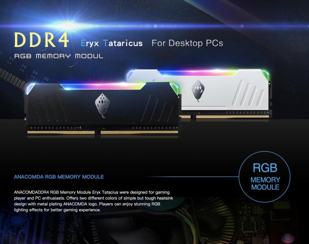 Alt view image 3 of 7 - ANACOMDA ET RGB Gaming DDR4 288-Pin PC RAM Memory 3200MHz(PC4 25600) CL16 32GB (16GBX2) UDIMM (White) with Heatsink Desktop Memory Model. Made in TAIWAN