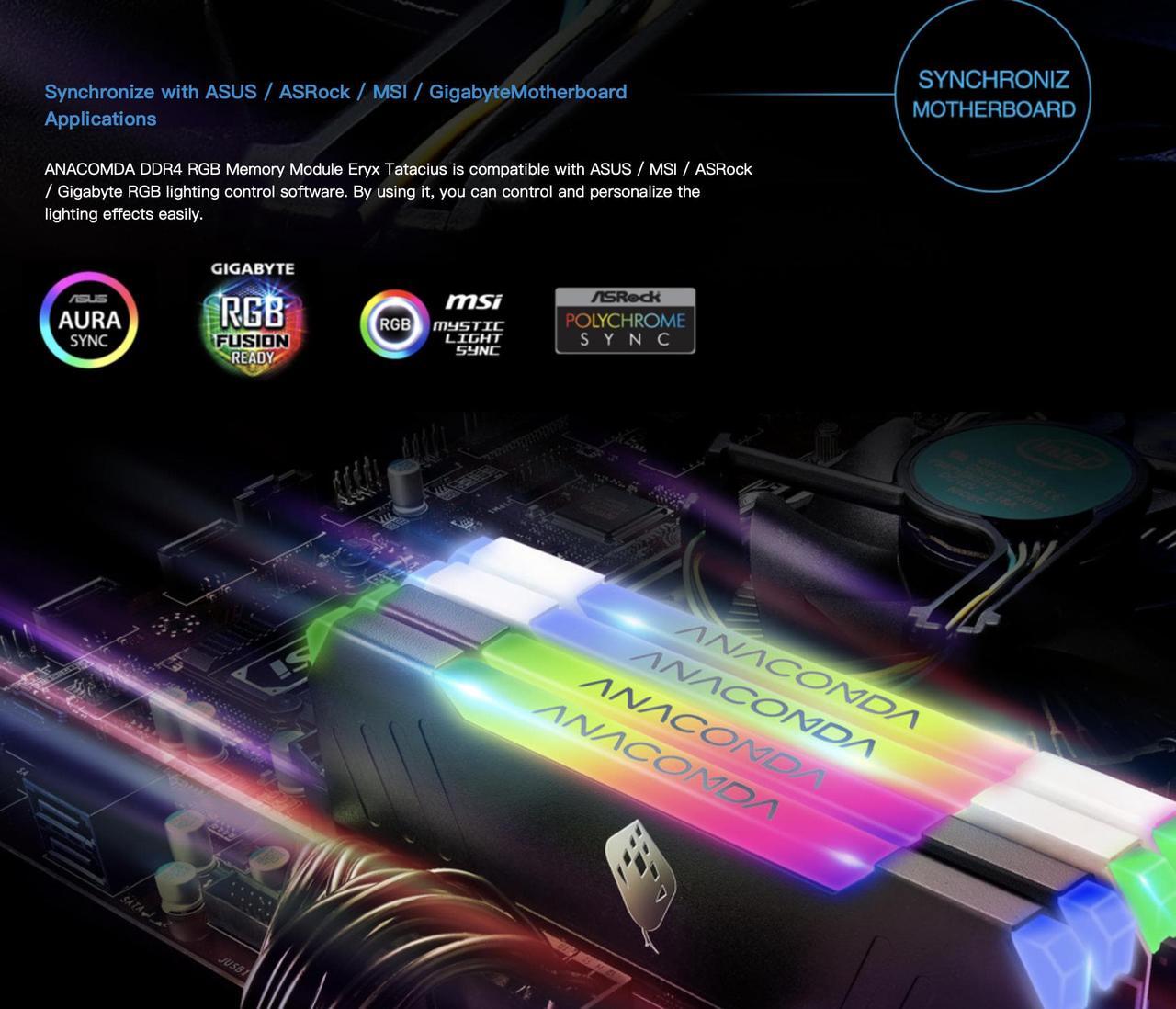 Alt view image 5 of 7 - ANACOMDA ET RGB Gaming DDR4 288-Pin PC RAM Memory 3200MHz(PC4 25600) CL16 32GB (16GBX2) UDIMM (White) with Heatsink Desktop Memory Model. Made in TAIWAN