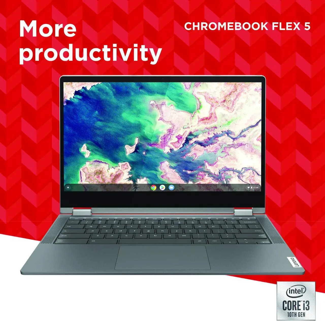 Main image of (82B80006UX) Lenovo Chromebook Flex 5 13" Laptop, FHD (1920 x 1080) Touch Display, Intel Core i3-10110U Processor, 4GB DDR4 OnBoard RAM, 64GB SSD, Intel Integrated Graphics, Chrome OS, 82B80006UX, Gra