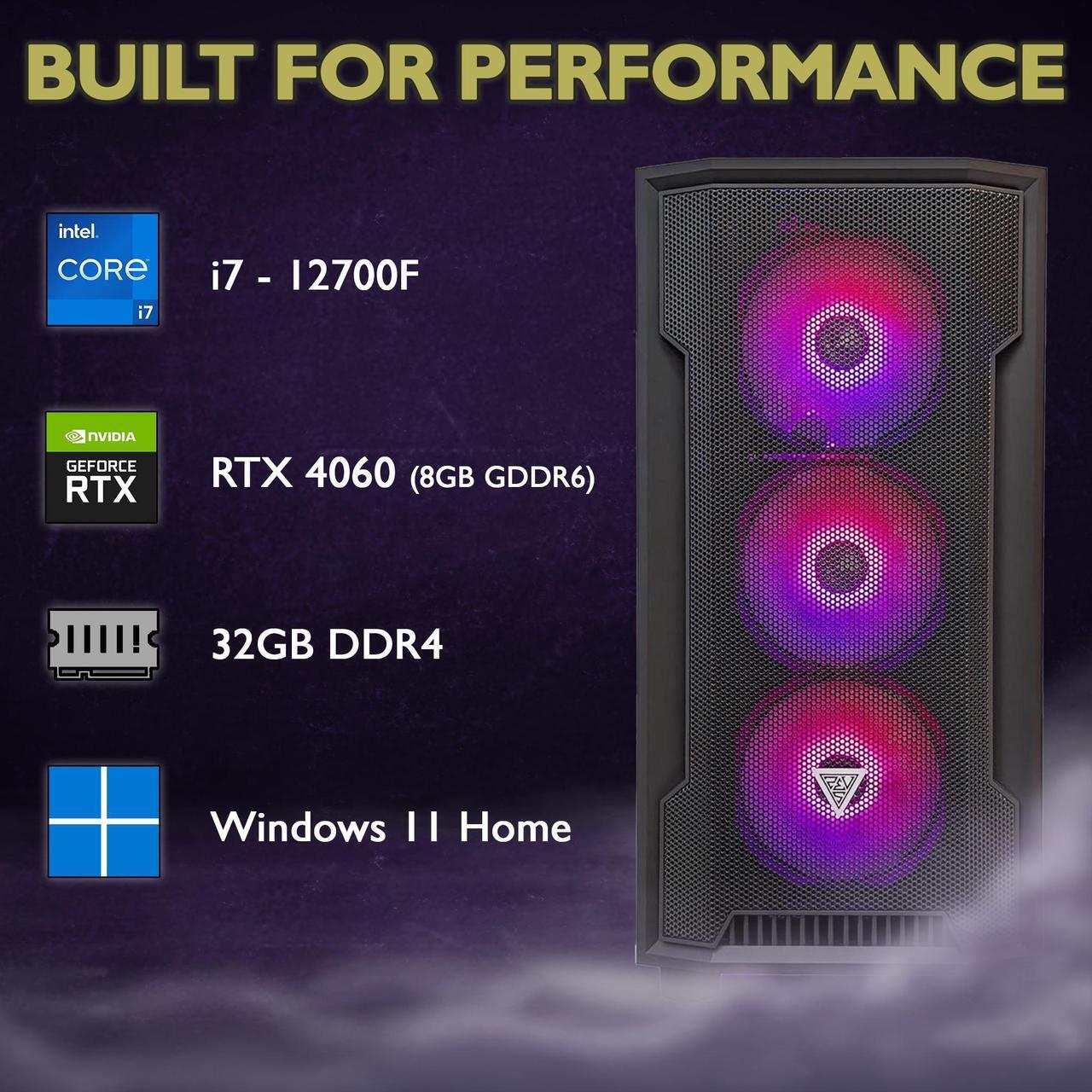 Alt view image 2 of 7 - Cobratype Anaconda Gaming PC - Intel Core i7-12700F, RTX 4060, Liquid Cooled, 32 GB DDR4 RAM, 1 TB NVMe, Windows 11 Home - Gaming Desktop