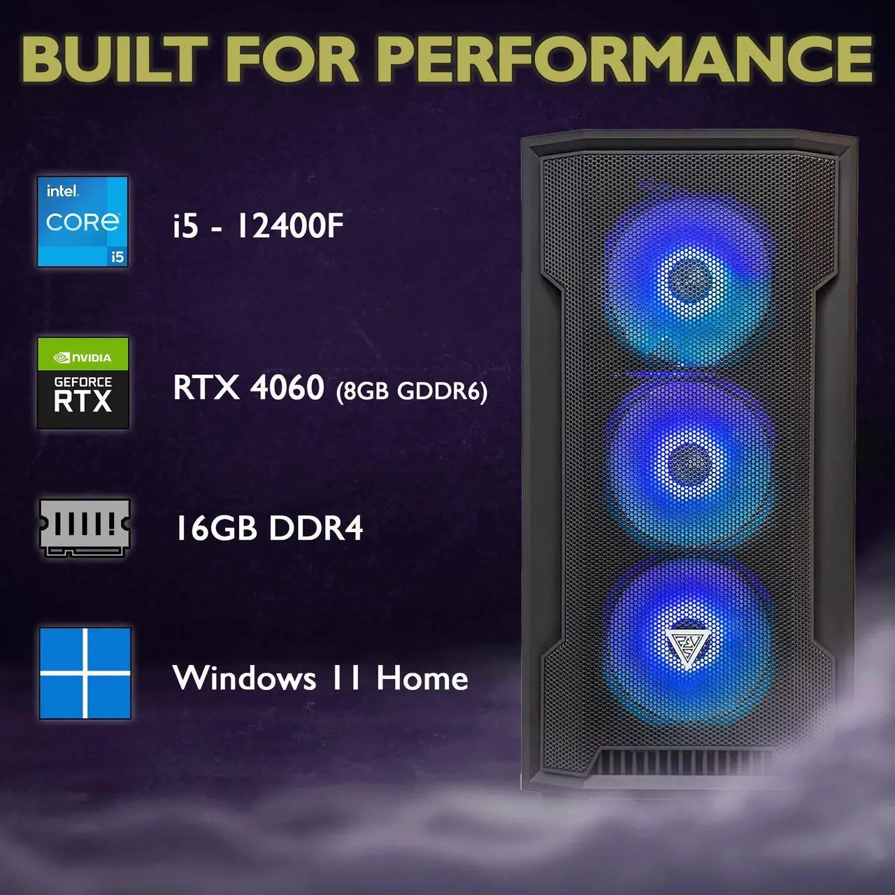 Alt view image 2 of 7 - Cobratype Anaconda Gaming PC - Intel Core i5-12400F, RTX 4060, 16 GB DDR4 RAM, 1 TB NVMe, Windows 11 Home - Gaming Desktop