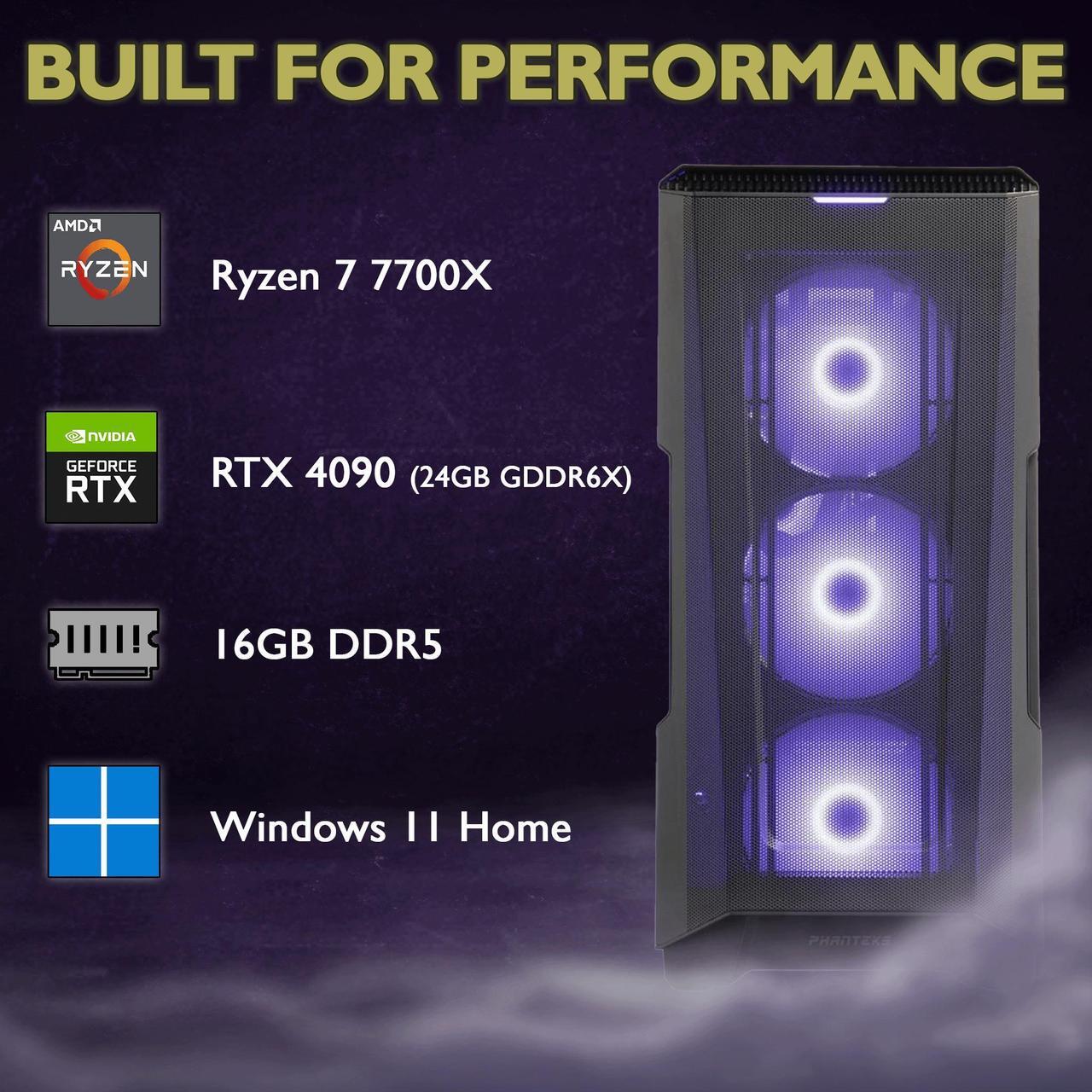 Alt view image 2 of 7 - Cobratype Wutu Legend Desktop High-Performance PC - AMD Ryzen 7 7700X, RTX 4090, 16 GB DDR5 RAM, 1 TB NVMe, AIO Liquid Cooler, Windows 11 Home