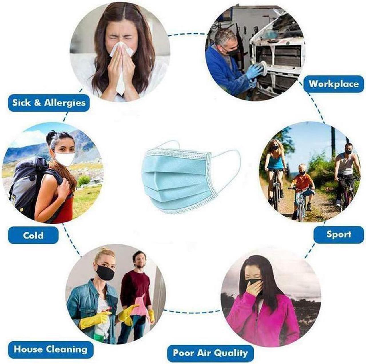 Alt view image 4 of 5 - 50x Disposable face masks 3 layers Antiviral antibacterial face mask protection Adult child protective nose and mouth masks