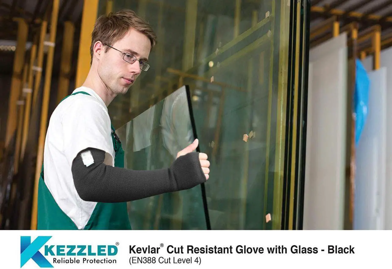 Alt view image 6 of 6 - KEZZLED Kevlar Sleeves for Men and Women  4 Way Protection Long Arm Sleeve with Finger Opening - Best for Welding, Gardening, Anti-Bite, Heat and Cut Resistant