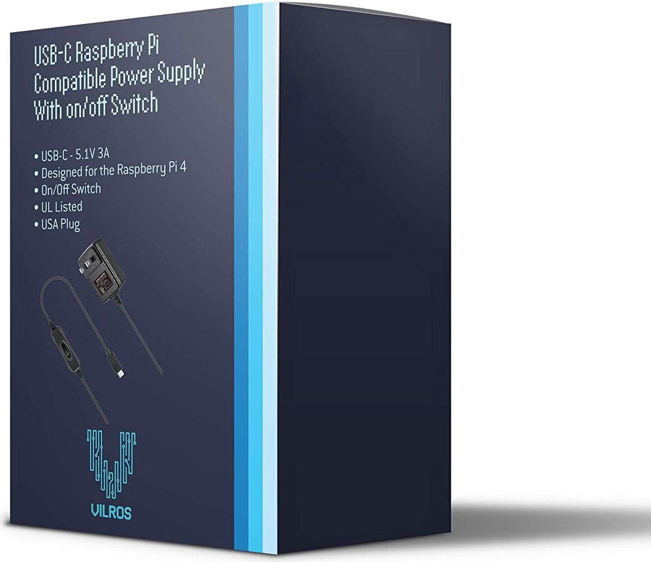 Alt view image 2 of 3 - Vilros Raspberry Pi 4 Power Supply (USB-C) with on/Off Switch