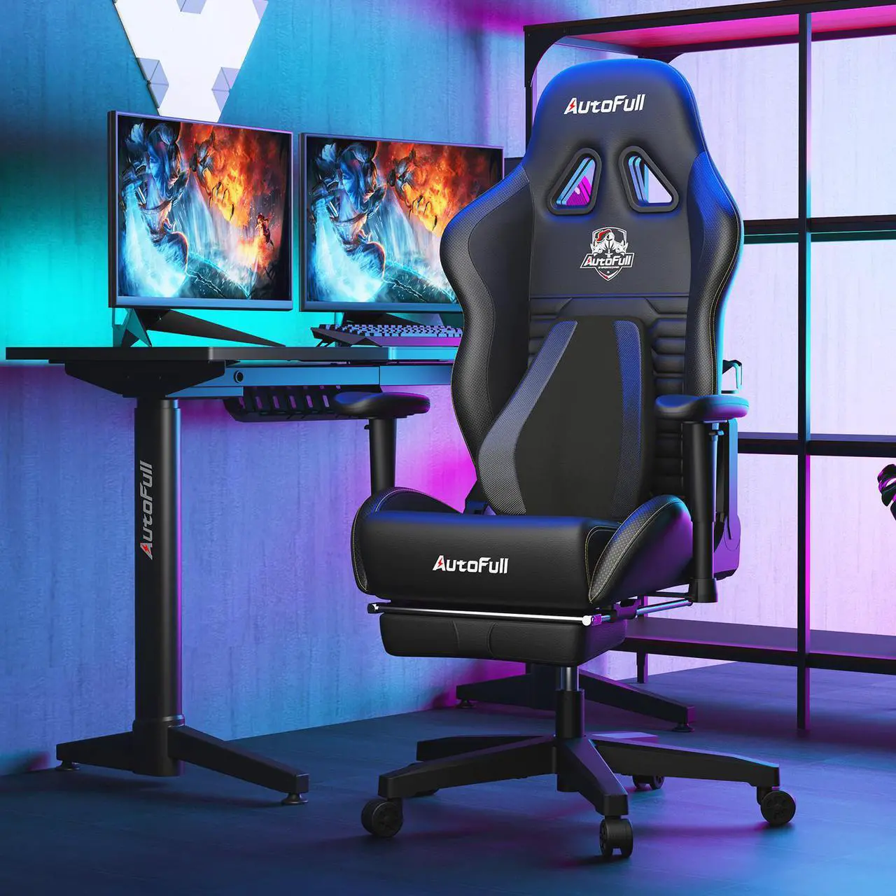 Alt view image 8 of 7 - AutoFull Gaming Chair Office Chair Desk Chair with Ergonomic Lumbar Support, Racing Style PU Leather PC High Back Adjustable Swivel Task Chair with Footrest,Black.