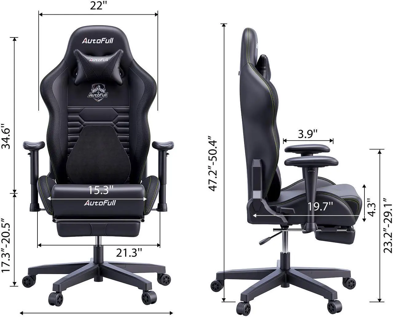 Alt view image 7 of 7 - AutoFull Gaming Chair Office Chair Desk Chair with Ergonomic Lumbar Support, Racing Style PU Leather PC High Back Adjustable Swivel Task Chair with Footrest,Black.