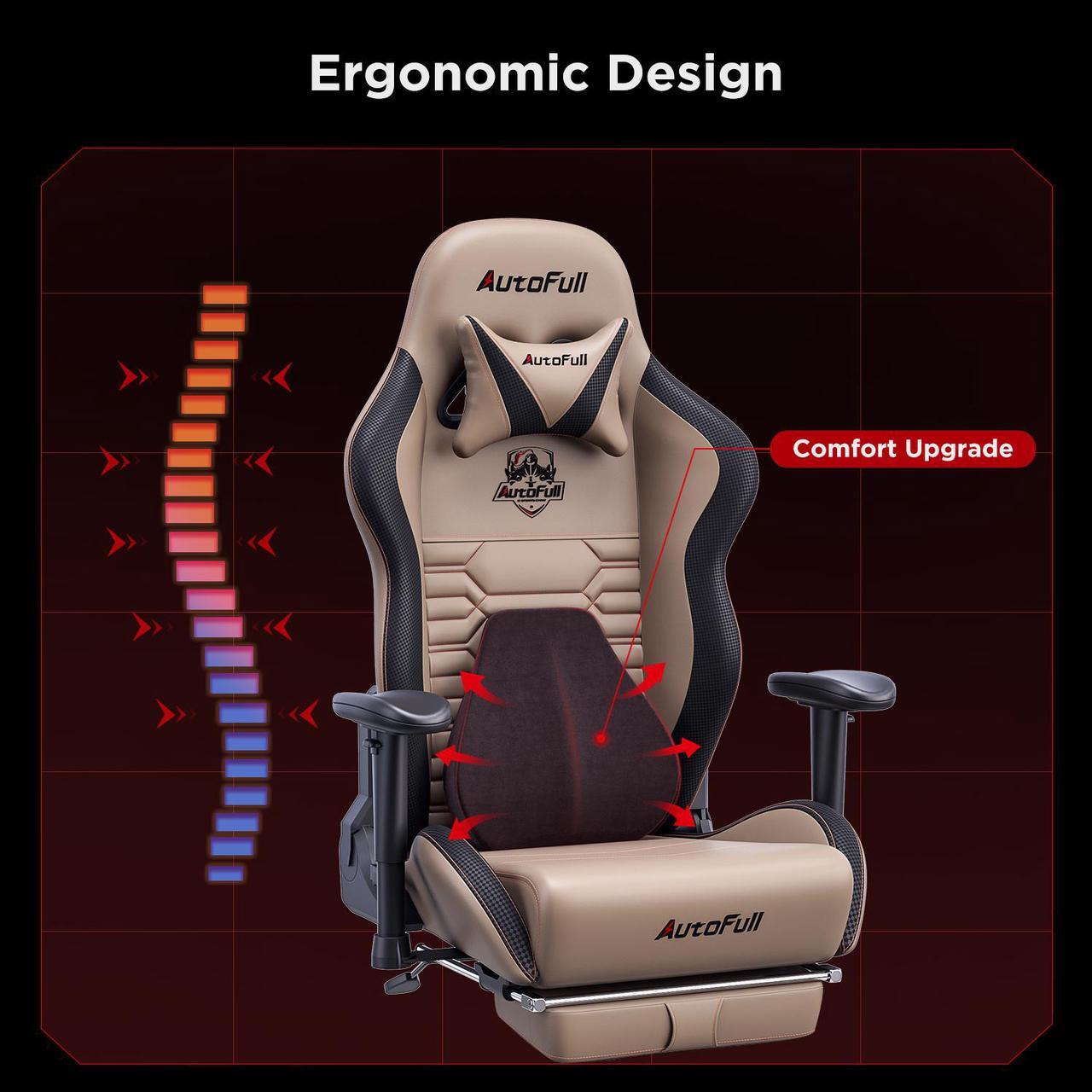 Alt view image 5 of 7 - AutoFull Gaming Chair Office Chair Desk Chair with Ergonomic Lumbar Support, Racing Style PU Leather PC High Back Adjustable Swivel Task Chair with Footrest,Brown.