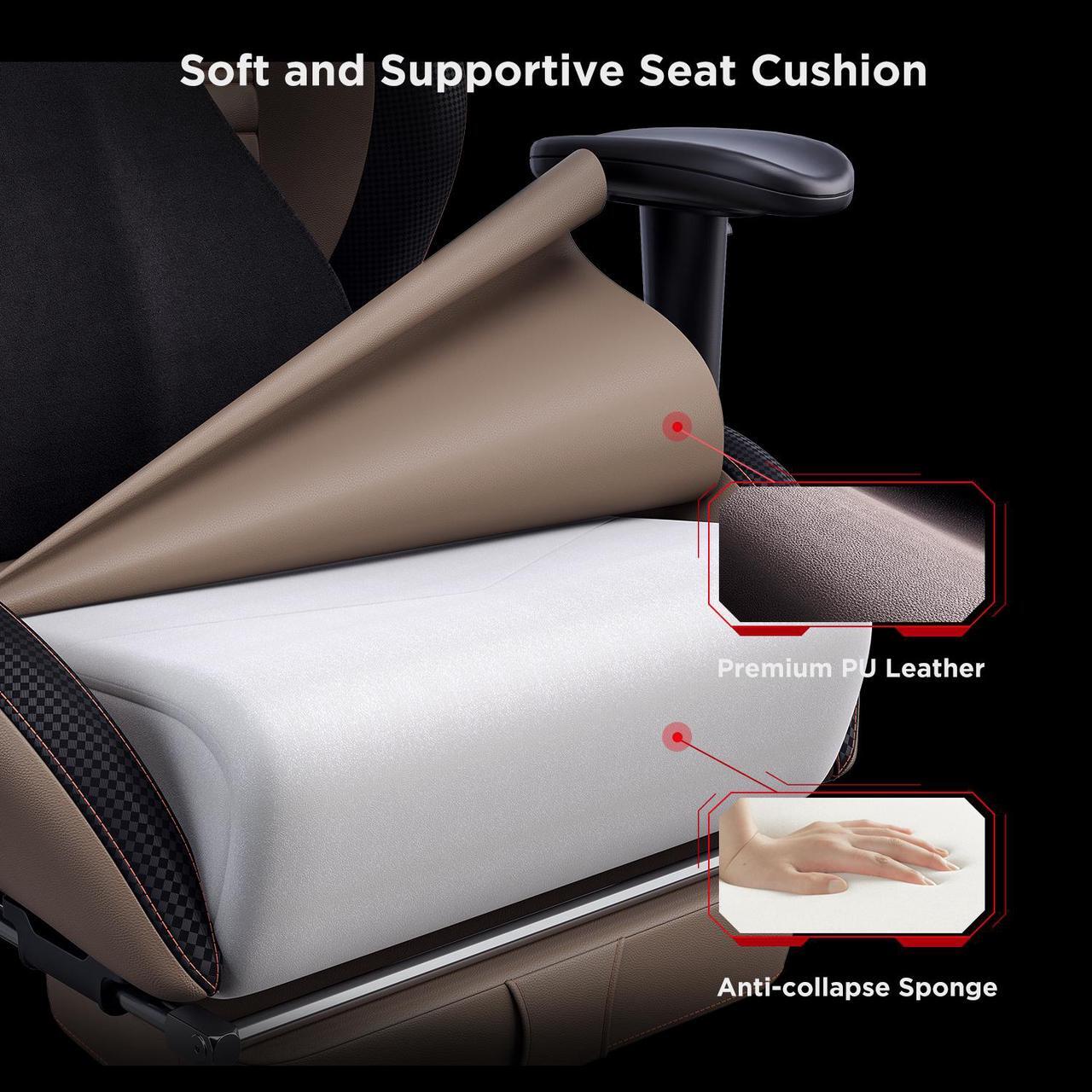 Alt view image 4 of 7 - AutoFull Gaming Chair Office Chair Desk Chair with Ergonomic Lumbar Support, Racing Style PU Leather PC High Back Adjustable Swivel Task Chair with Footrest,Brown.