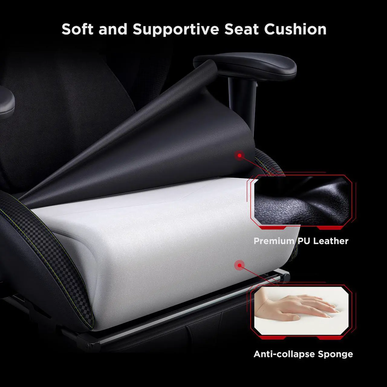Alt view image 4 of 7 - AutoFull Gaming Chair Office Chair Desk Chair with Ergonomic Lumbar Support, Racing Style PU Leather PC High Back Adjustable Swivel Task Chair with Footrest,Black.