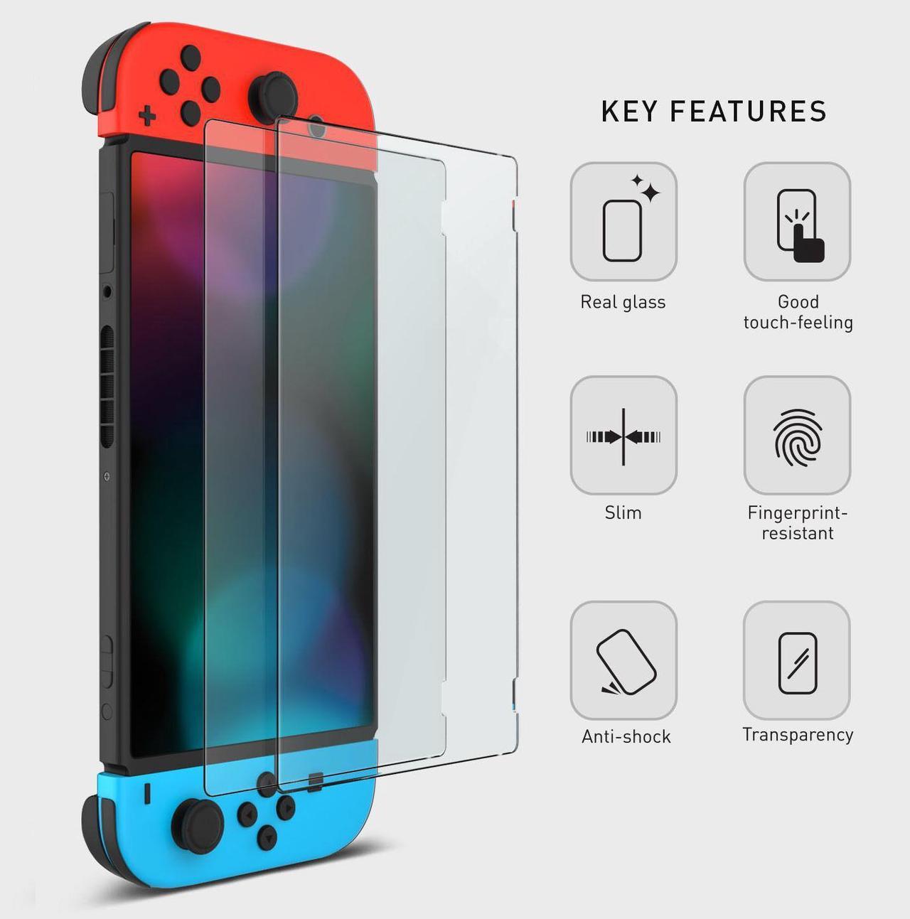 2 x Tempered Glass Film Screen Protector Cover Skin Guard for Nintendo Switch Console