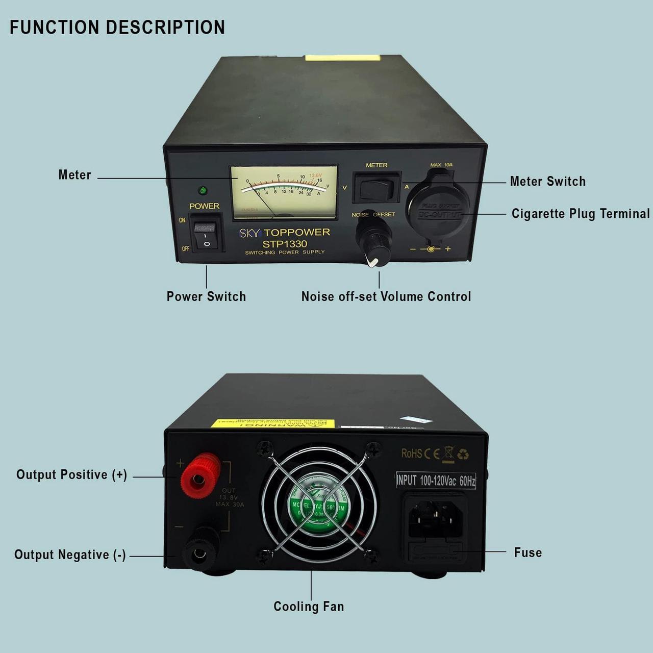 Alt view image 2 of 6 - Analog DC Regulated Switching Power Supply 13.8V Fixed Output Designed for Communication Equipment 30A- with Noise Offset, 12V Car Cigarette Lighter Socket, Ideal for Powering Ham Radio and Amplifiers