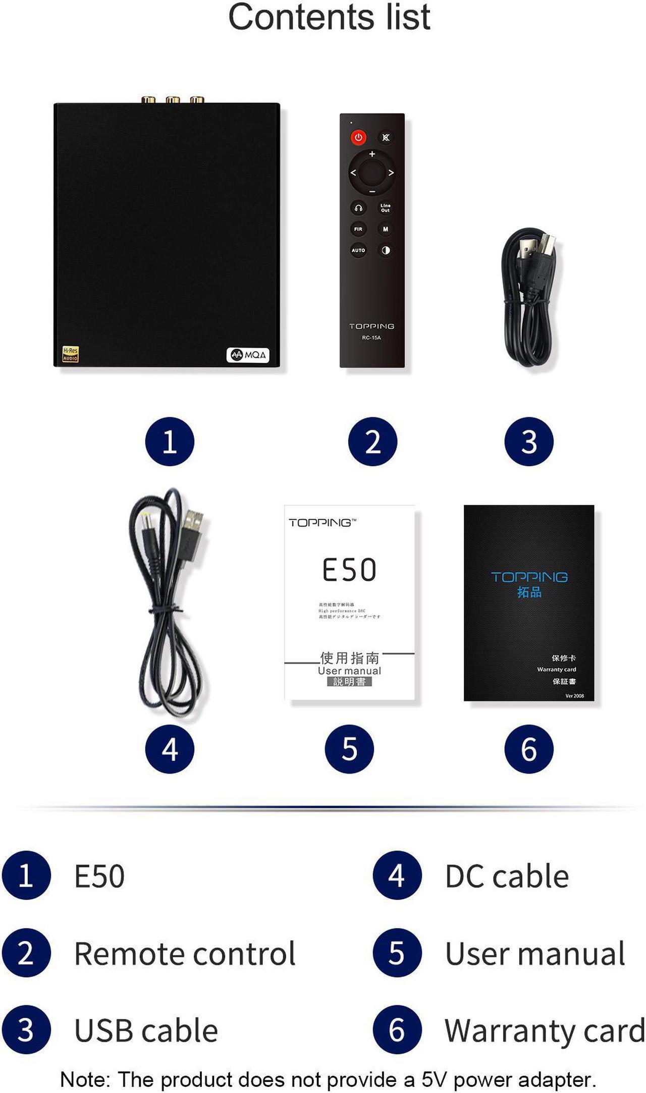Alt view image 4 of 7 - Topping E50 MQA DAC ES9068AS XMOS XU216 DSD512 PCM768kHz USB DAC USB/Coax/Opt Inputs RCA/TRS Outputs Decoder for Home Theater Game Music portable dac (Black)