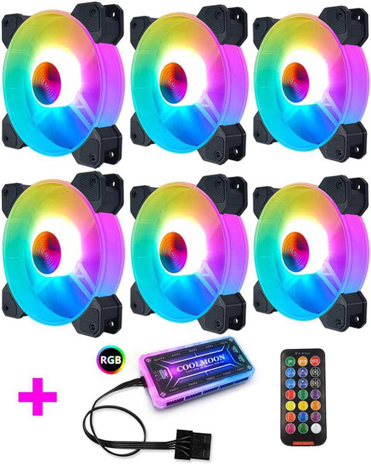 6pcs RGB Adjust LED Fan Cooler 12V 6Pin 120mm Cooling Fan Heatsink PC Computer Silent Fan Gaming Case Cooler Fan With Controller