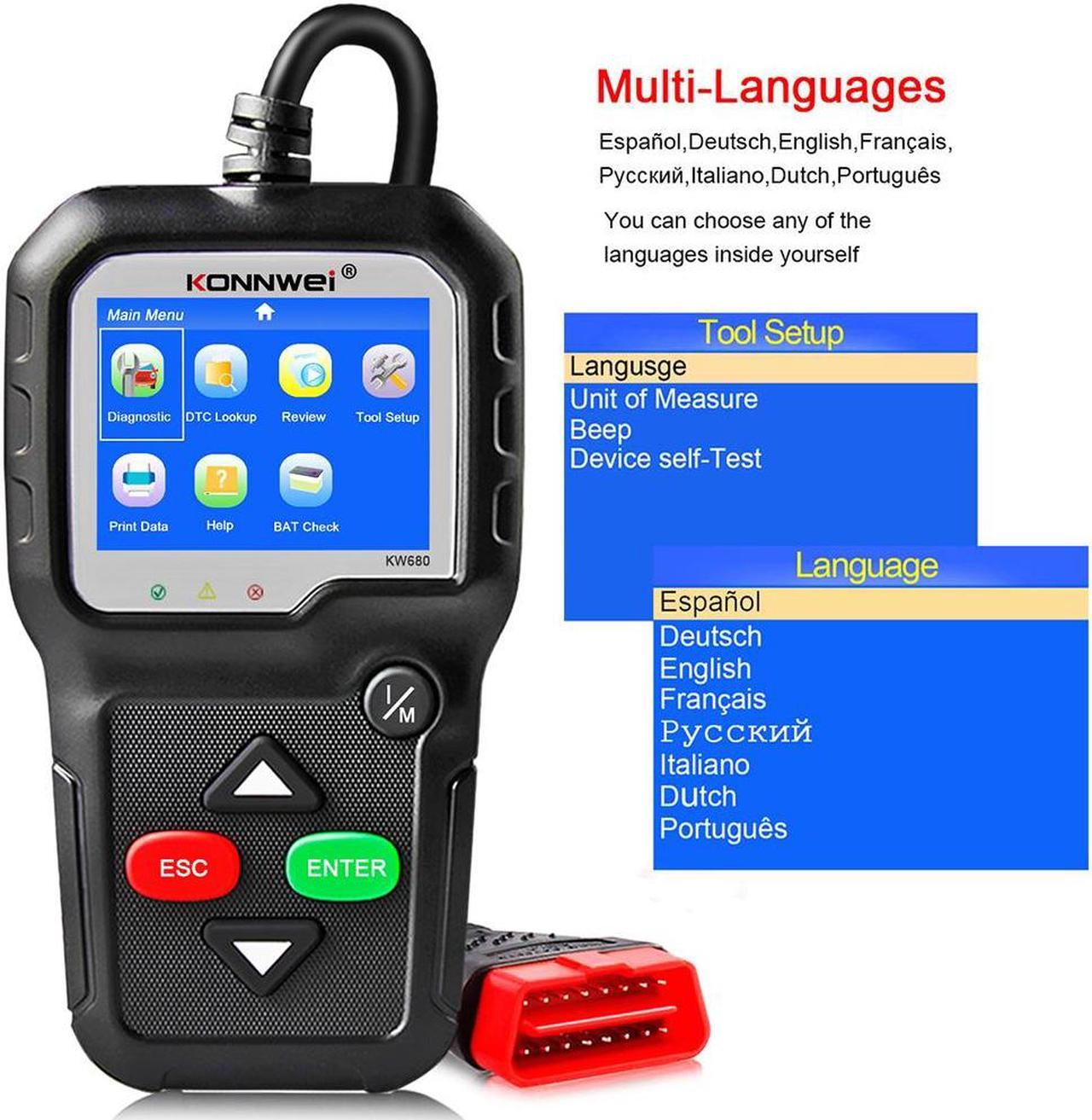 Alt view image 4 of 7 - [Authorized Distributor] Konnwei KW680 code reader scanner Multi-language full obd2 function kw 680 In Russian car diagnostic tool pk AD310 OM123 KW680