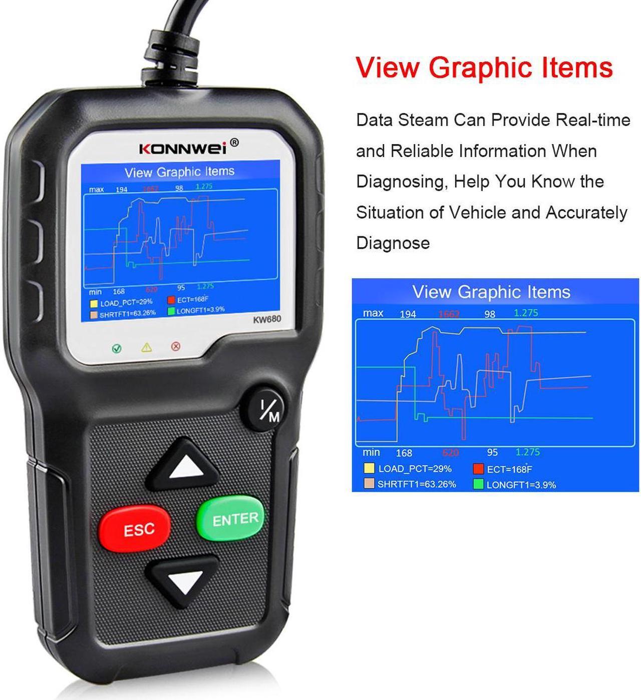 Alt view image 3 of 7 - [Authorized Distributor] Konnwei KW680 code reader scanner Multi-language full obd2 function kw 680 In Russian car diagnostic tool pk AD310 OM123 KW680